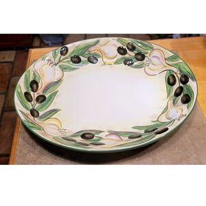 Clay Art Olives Garlic Hand Painted Oval Serving Platter Dish 2002